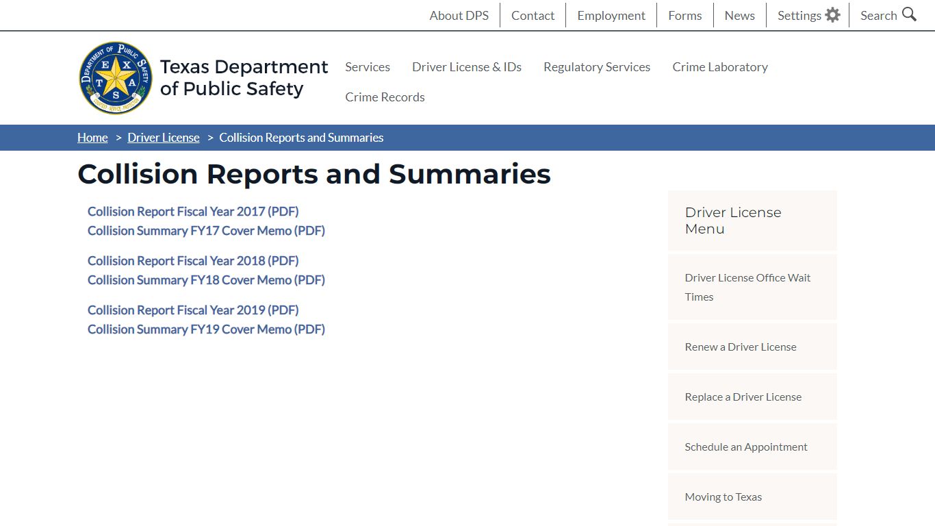 Collision Reports and Summaries | Department of Public Safety